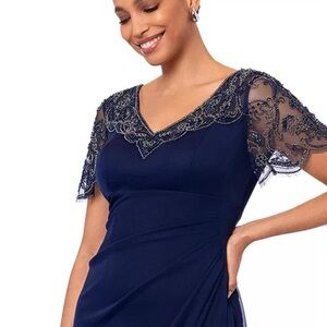 XSCAPE Women’s Beaded Sheer-Sleeve Jersey Dress